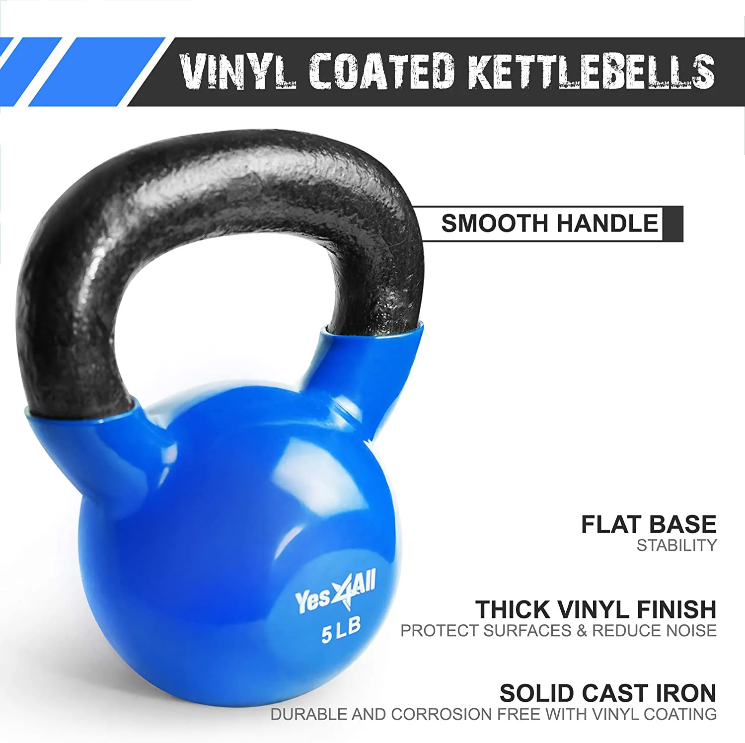 Yes4All Vinyl Coated Kettlebells – Weight Available: 5, 10, 15, 20, 25, 30, 35, 40, 45, 50 lbs