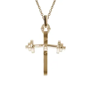 Youth Barbell Cross Necklace | Gold